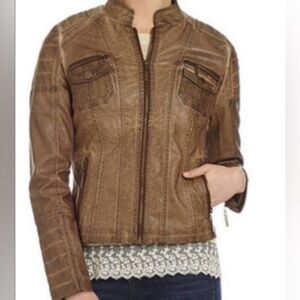 Brown Juniors Vegan Leather Zip Jacket